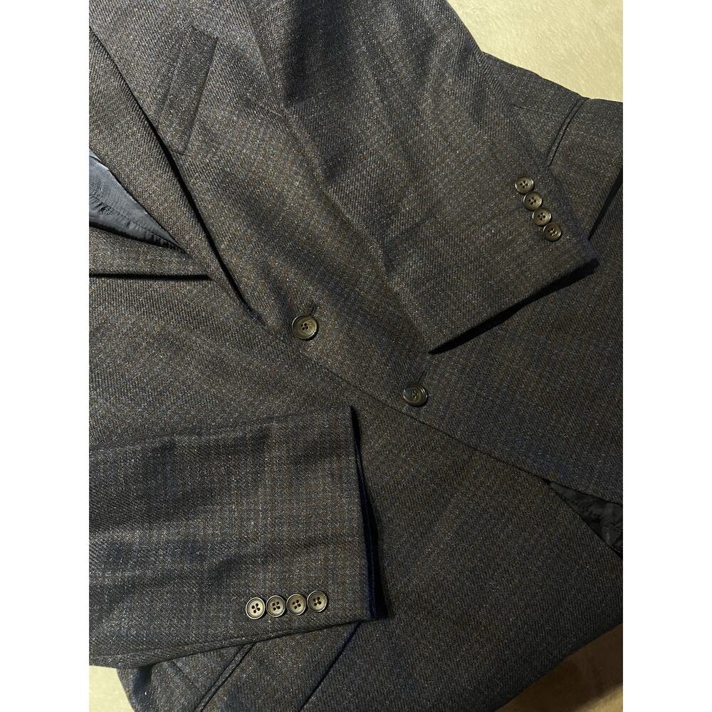 Jos A Bank Reserve 46S Blue Burgundy Check Plaid Italian Wool Sport Coat Flannel - Picture 8 of 14